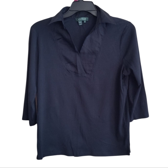 Lauren Ralph Lauren Black 100% Cotton V-neck Colored Tunic / Blouse Size 1X - Picture 1 of 7
